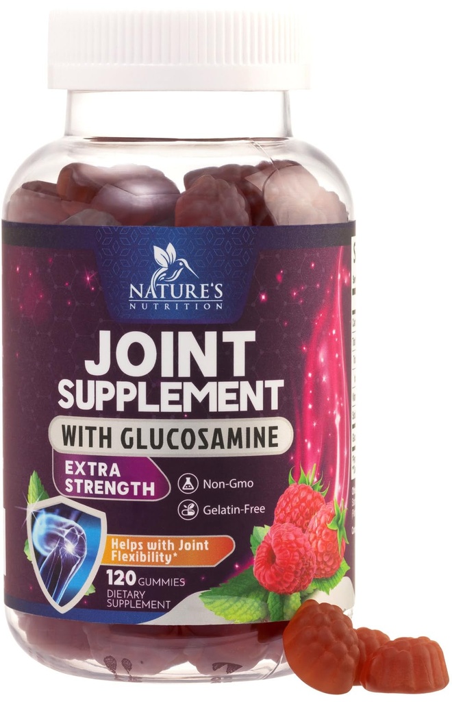 Joint Support Gummies Glucosamine Plus Vitamine E - Nature's Joint Support Supplement for Occasional Discomfort for Back, Knees & Hands - Cartilage & Joint Health & Flexibiliteit Support - 120 Gummies