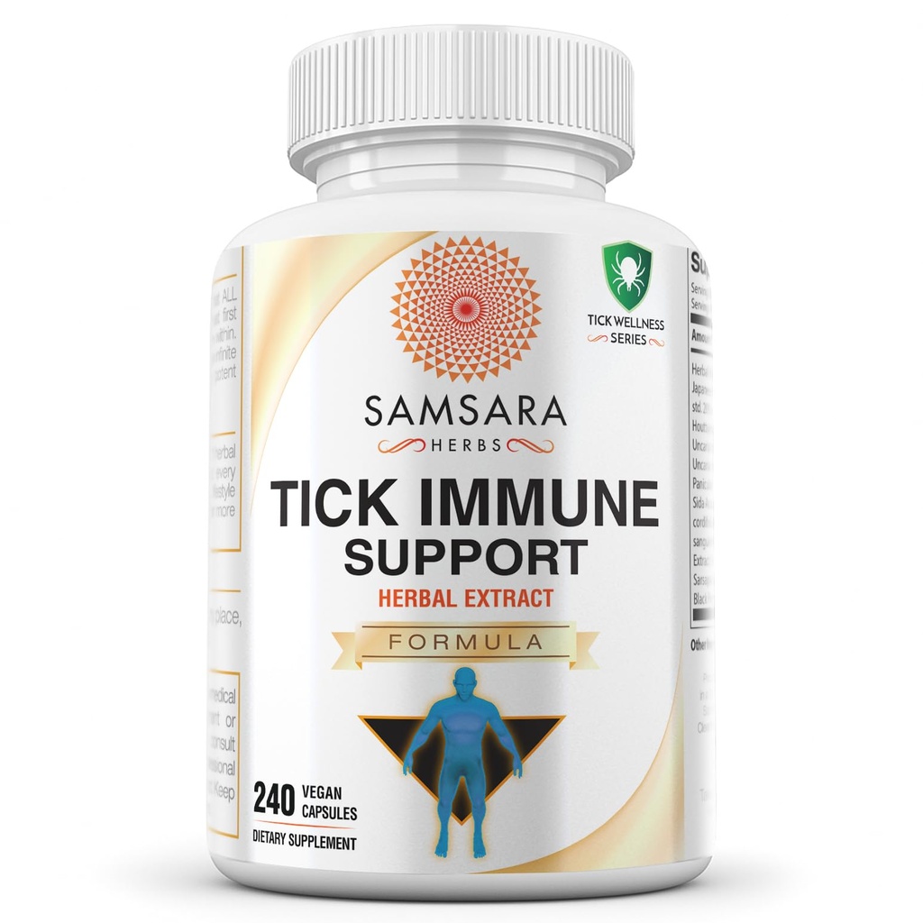Samsara Herbs Tick Immune Support - Japanese Knotweed, Cats claw, Andrographis, Cryptolepis, Sarsaparilla, Resveratrol, Tick Bite Support 240 Capsules
