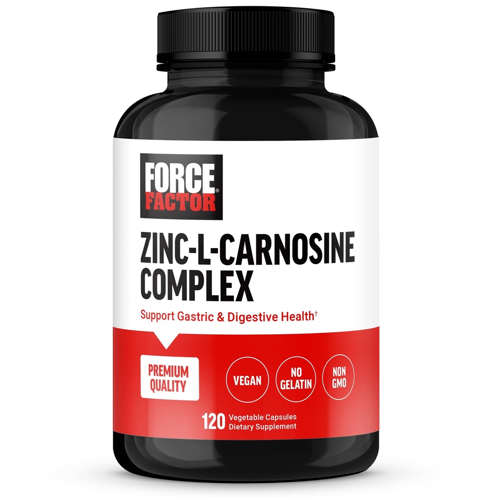 FORCE FACTOR Zink L-Carnosine Capsules ter ondersteuning van maag- en spijsverterings-, spijsverterings- en opgeblazen supplement, Vegan, Non-GMO, No Gelatine, 120 Capsules