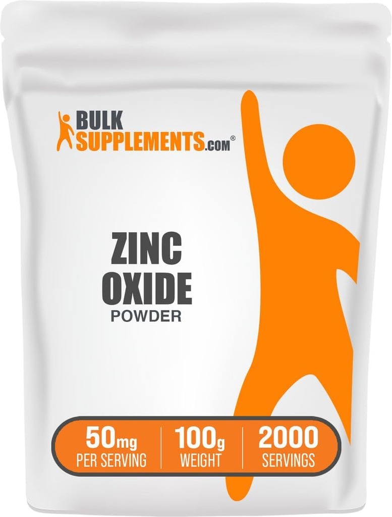 BulkSupplements.com Zinkoxidepoeder - Zinkoxidesupplement, Mineraalsupplement voor Immuunondersteuning - Glutenvrij, 50mg per portie, 250g (8.8 oz) (verpakking van 1)