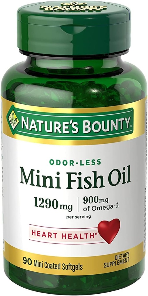 Huile de poisson 1290 mg, Mini Softgels sans or, 2 bouteilles (90 Nombre)