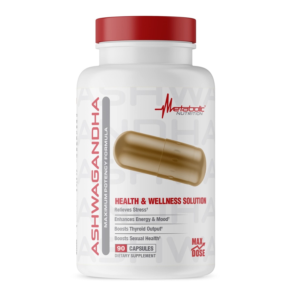 Metabole Voeding Ashwagandha 2200mg Gemaakt met biologisch Ashwagandha poeder en zwarte peper Extract, 90 Vegan Capusles