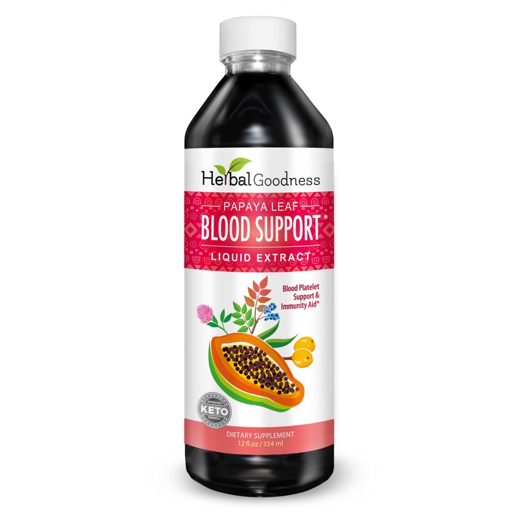 Papaya Leaf Blood Support Liquid - 15X Sterkte - Papaya Leaf Extract - gezonde bloedplaatjes, bloedreiniging, spijsvertering, Papaya Enzyme -12oz Liquid - Herbal Goodness (1 bttl)