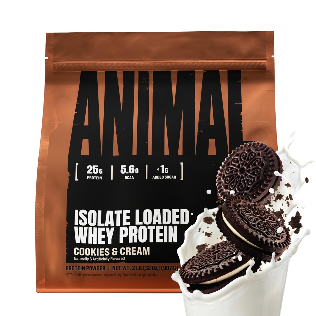 Animal Wei Isolaat Proteïne Poeder - geladen voor pre- & post workout Muscle Builder and Recovery met decompensative Enzymes for Men & Women - 25g Protein, Great Taste, Low Sugar - Cookies & Cream 2 lbs