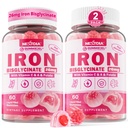 Vegan Iron Supplement Gummies for Women & Men - w/Vitamine C Folaat B12 Zink voor volwassenen & Kids, Kauwbaar zacht ijzer voor Iron Deficency, Energy Boost, Non-Constipating & After Taste, Sugar-Free 2 Pack