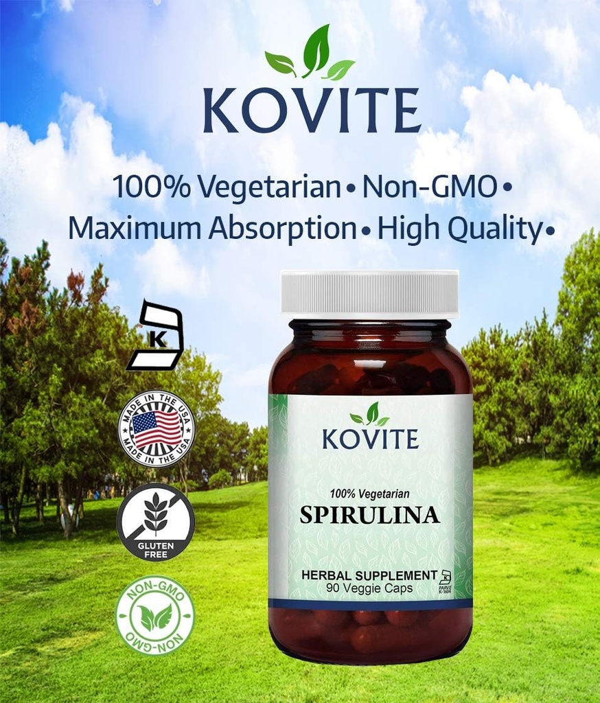 Spirulina Capsules - 90 plantaardige capsules - heeft 450 mg Organisch Spirulina Poeder - Kosher & Vegan