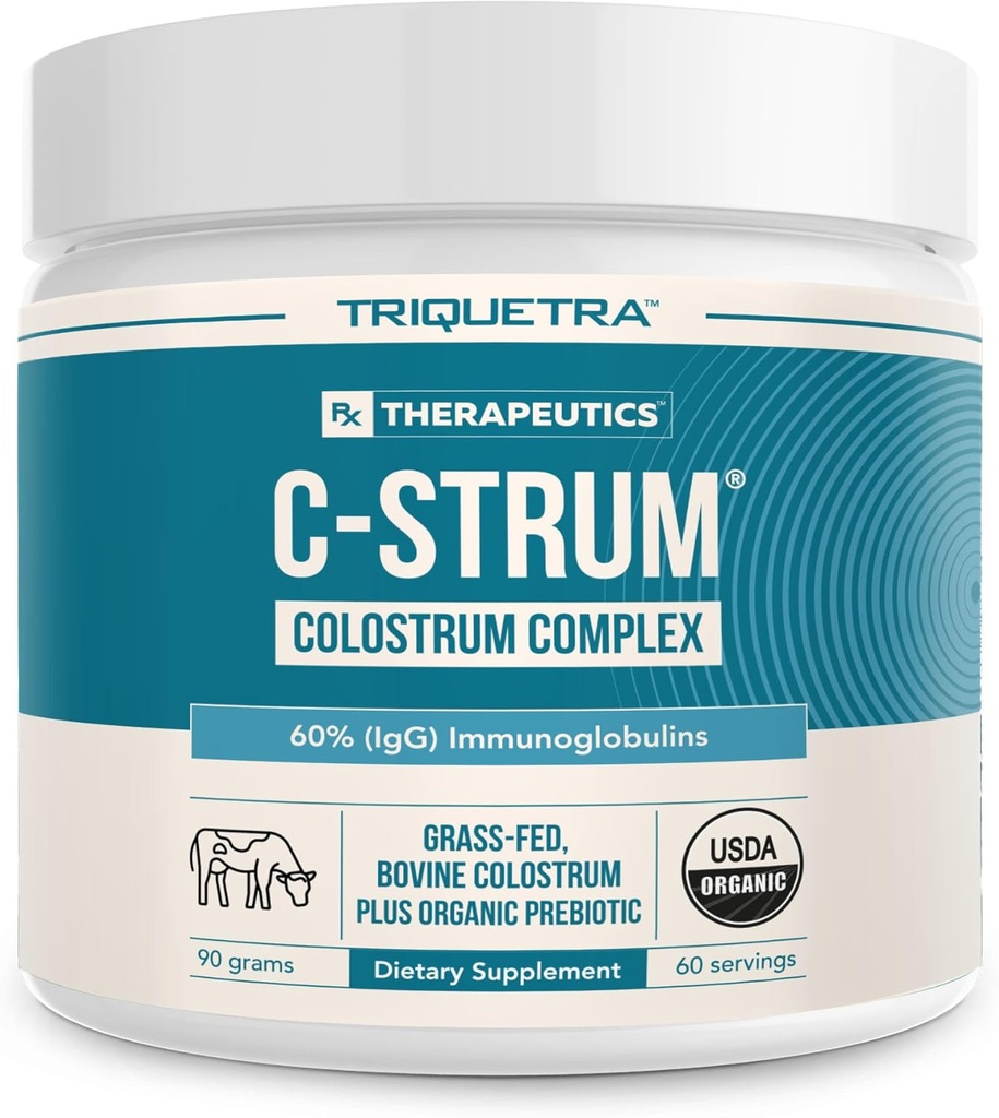 C-Strum® Organic Bove Colostrum Powder, 60% igG, First Milking, Grass Fed, Max Strength Colostrum Supplement from German Dairy Cows - Gut, Immunity, Skin & Hair Support (60 porties)