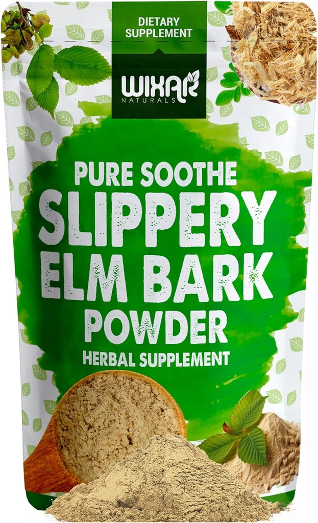 WIXAR Slippery Elm Bark Powder - Soothe Digestive Health, Sore Throat, Acid Reflux - Gemaakt van Binnen-Bark, Natuurlijke & Glutenvrije Blend, GGO-Free, Vegan Friendly - Herbal Supplement Powder - 5oz