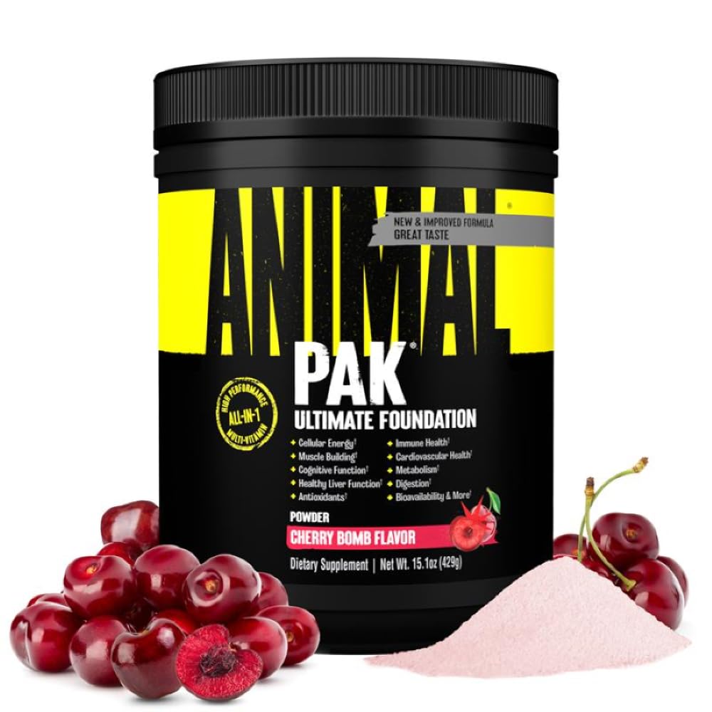 Pak animal - Poudre de vitamines et suppléments tout-en-un - Zinc, vitamines C, B, D, acides aminés, soutien immunitaire, enzymes digestives et plus - Multivitamine quotidienne pour les femmes et les hommes - 60 scoops