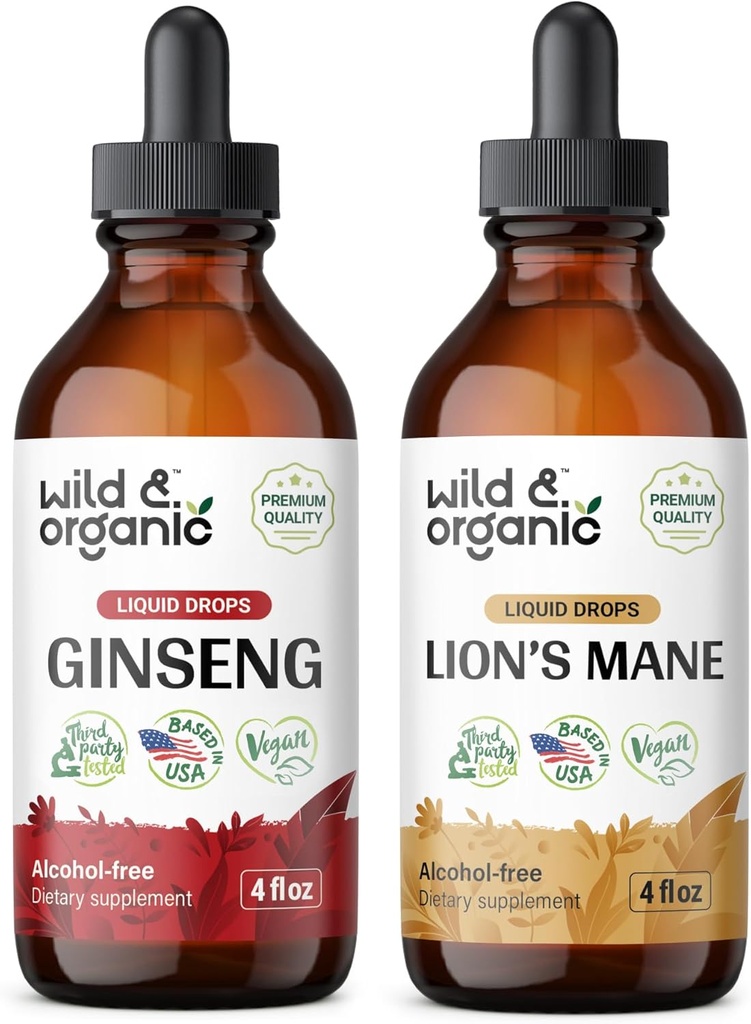 Wild & Organic Ginseng Tinctuur 4 fl oz & Lion's Mane Tinctuur 4 fl oz
