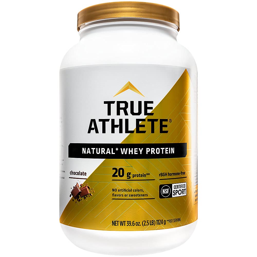 True Atlete Natural Whey Protein - Chocolade, 20 g eiwit per portie - Probiotica voor de spijsvertering gezondheid, Hormone Gratis (2.5 pond poeder)
