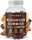 Gummies de Champignons 2 Pack, Supplément complexe 12-en-1 3000mg - Lions Mane, Turquie Tail, Reishi, Cordyceps, Extrait de Champignons - Supplément Cerveau Nootropique pour la Mémoire et Focus, Boost Immunité et Énergie