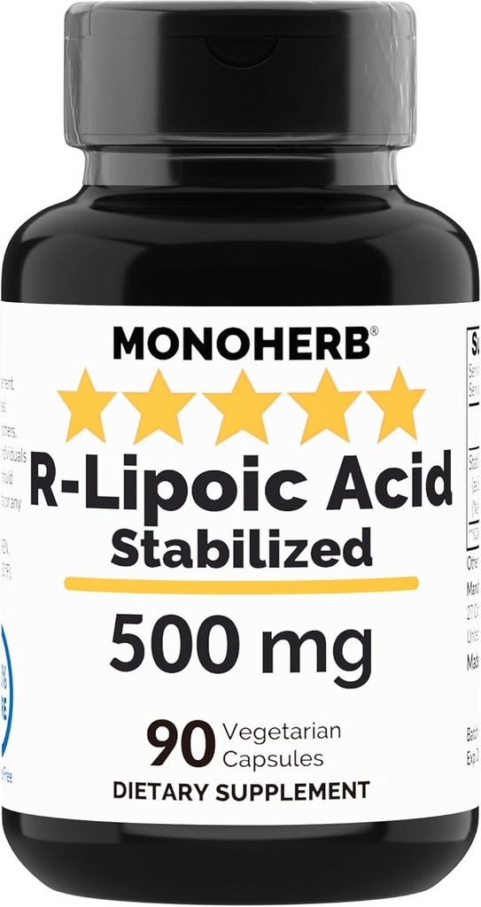 R-Lipoïnezuur 500 mg - 90 Veg Capsules - gestabiliseerd R-Alfa-Lipoïnezuur