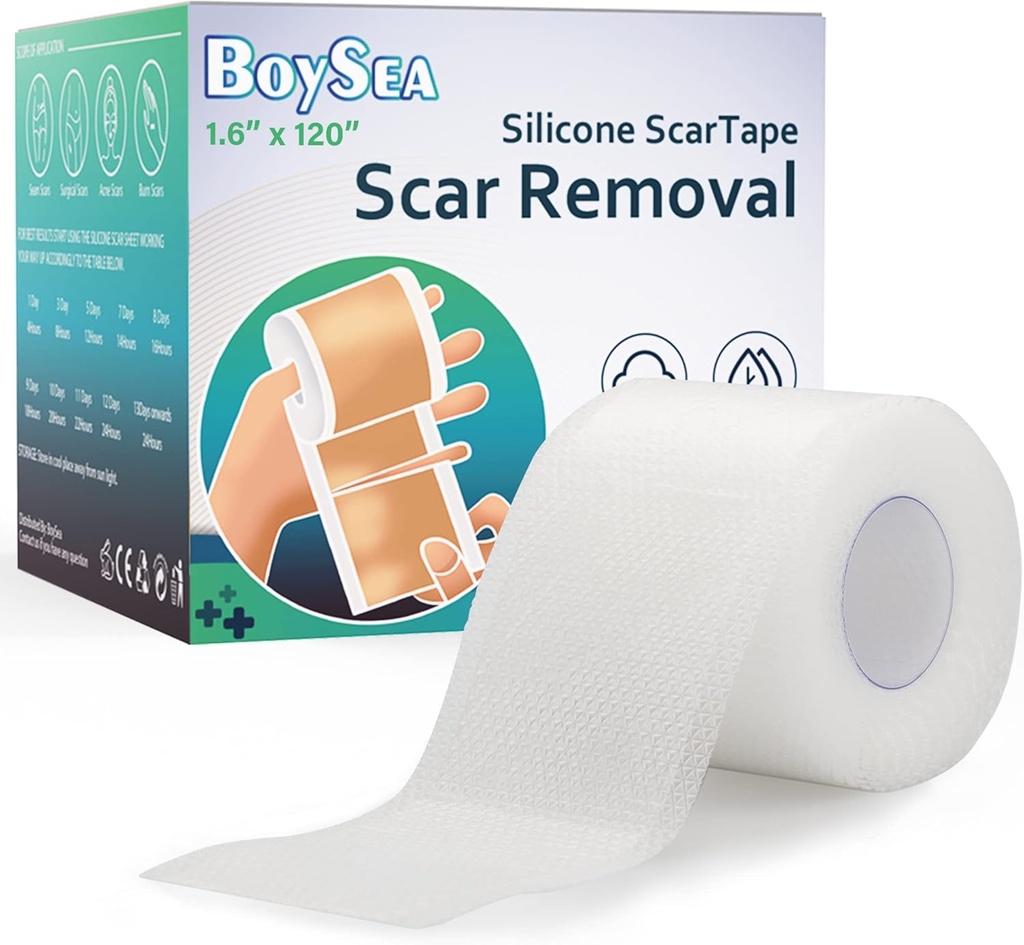 Boysea Siliconen Scar Sheets (1.6" x 120") Clear Siliconen Scar Tape - Scars Removal Treatment - Herbruikbare Scar Strips voor Keloid, C-sectie, Burn, Chirurgische littekens