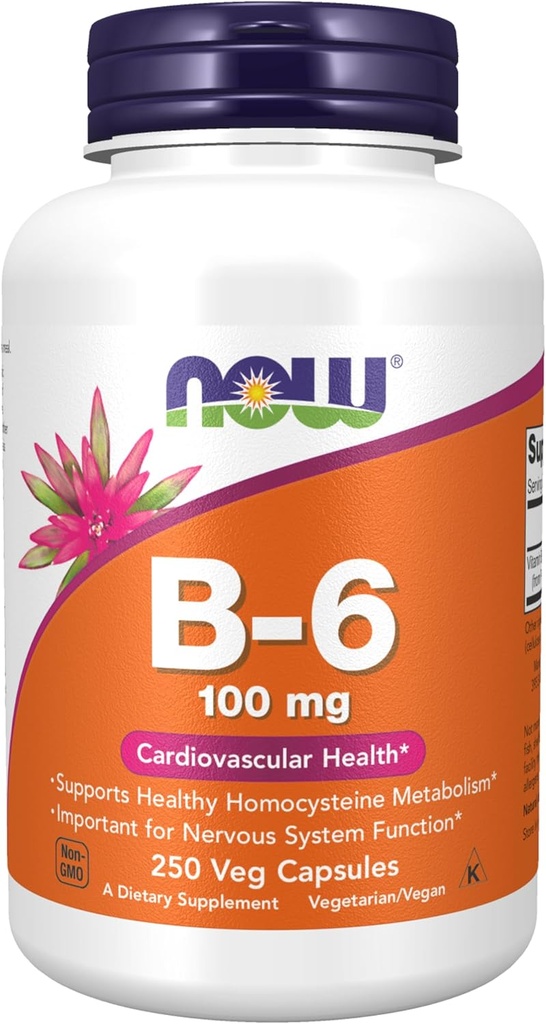 MAINTENANT compléments alimentaires, vitamine B-6 (HCl pyridoxine) 100 mg, santé cardiovasculaire, 250 gélules