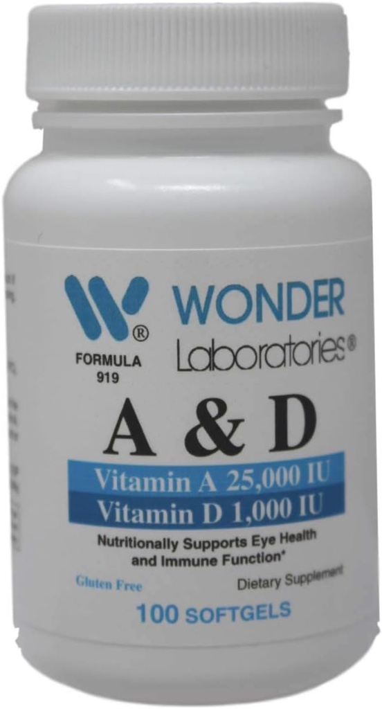 Wonder Laboratories Vitamine a 25.000 IE van kabeljauwlevervisolie + vitamine D3 1.000 IE