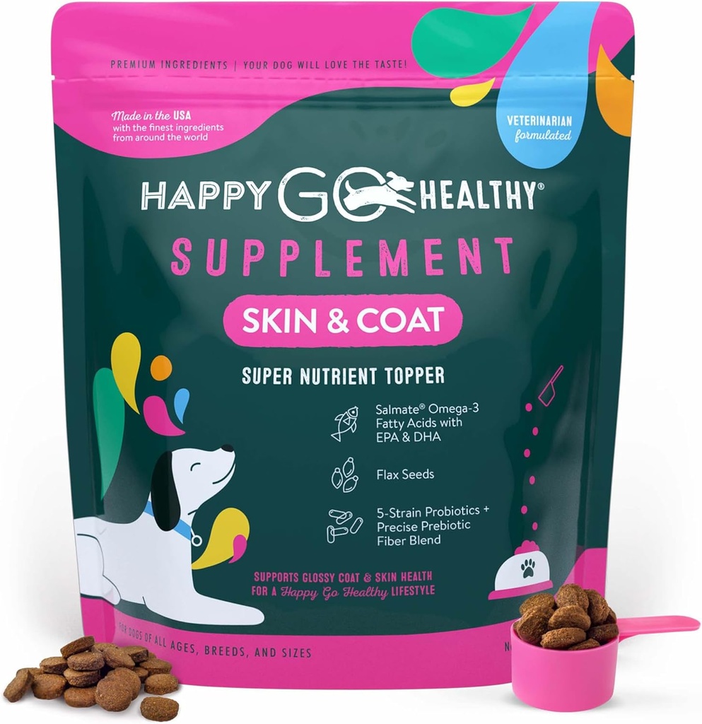 Skin & Coat Supplements for Dogs Probiotic & Prebiotic Benefits with Wild Salmon Omega 3s to Help Your Dog Shine from The Inside Out 