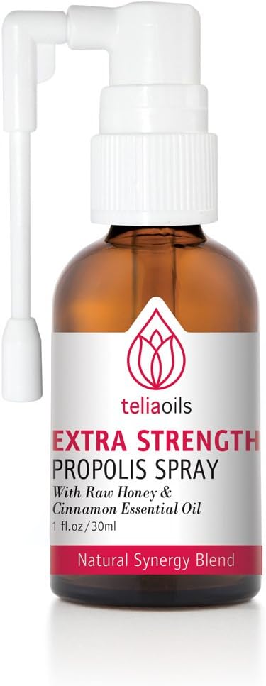 Teliaoils Propolis Spray Body's Defense Support, Soothing Cough & Sore Throat, Helpen Mondirritaties, verkoudheid, 100% Natuurlijke, met honing en kaneel essentiële olie.