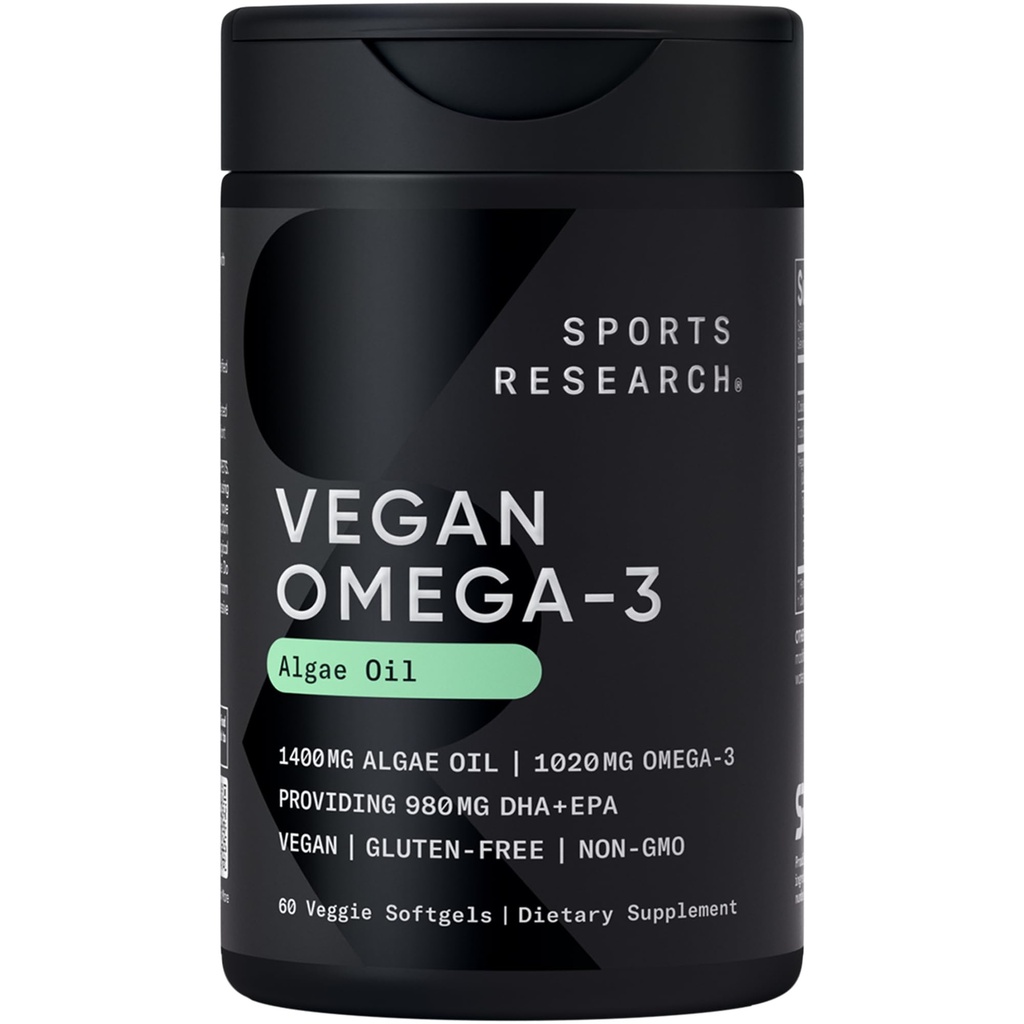 Recherche sportive Huile de poisson Vegan Omega-3 Alternative de l'huile d'algues - Les plus hauts niveaux d'acides gras végans DHA et EPA