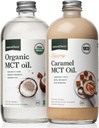 Natural Force Creamy Caramel MCT Oil + Organic Full Spectrum MCT Oil – Gluten-Free, Non GMO, 100% Pure Coconut MCTs from Organic Coconuts – Keto, Paleo, and Vegan – 2x 16 Ounce Glass Bottles
