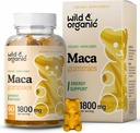 Wild & Organic Maca Root Gummies 1800mg - geel, rood, zwart Maca Poeder Kauwen voor algemene en goede ondersteuning - Peruaanse supplement voor mannen en vrouwen - 60 Veganist, niet GMO Gummies
