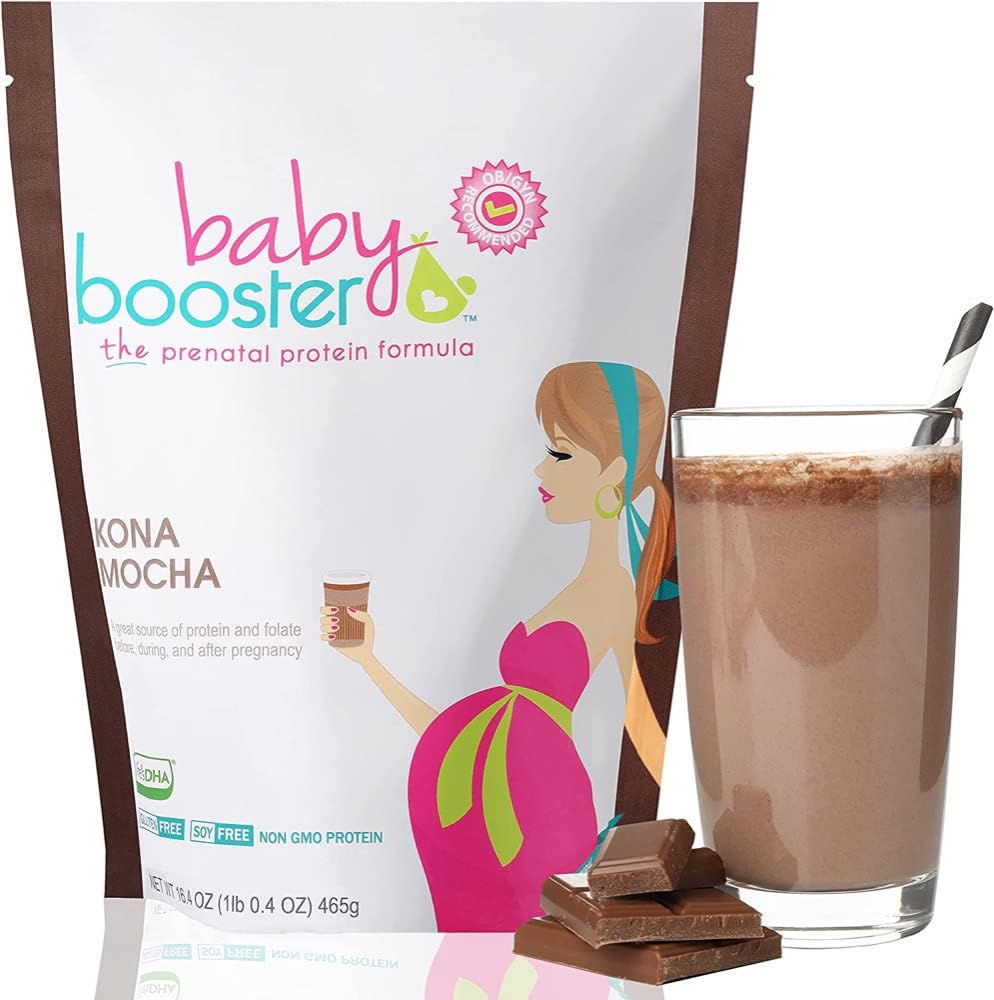 Baby Booster Chocolate Mocha Prenatale Vitamine Supplement en Proteïne Shake, Caffeine Free,All Natural,Vegetarische DHA,High Protein, Methyl Folate,B Vitaminen,Great for Morning Disease,16.4Oz(1.03LB) 465G