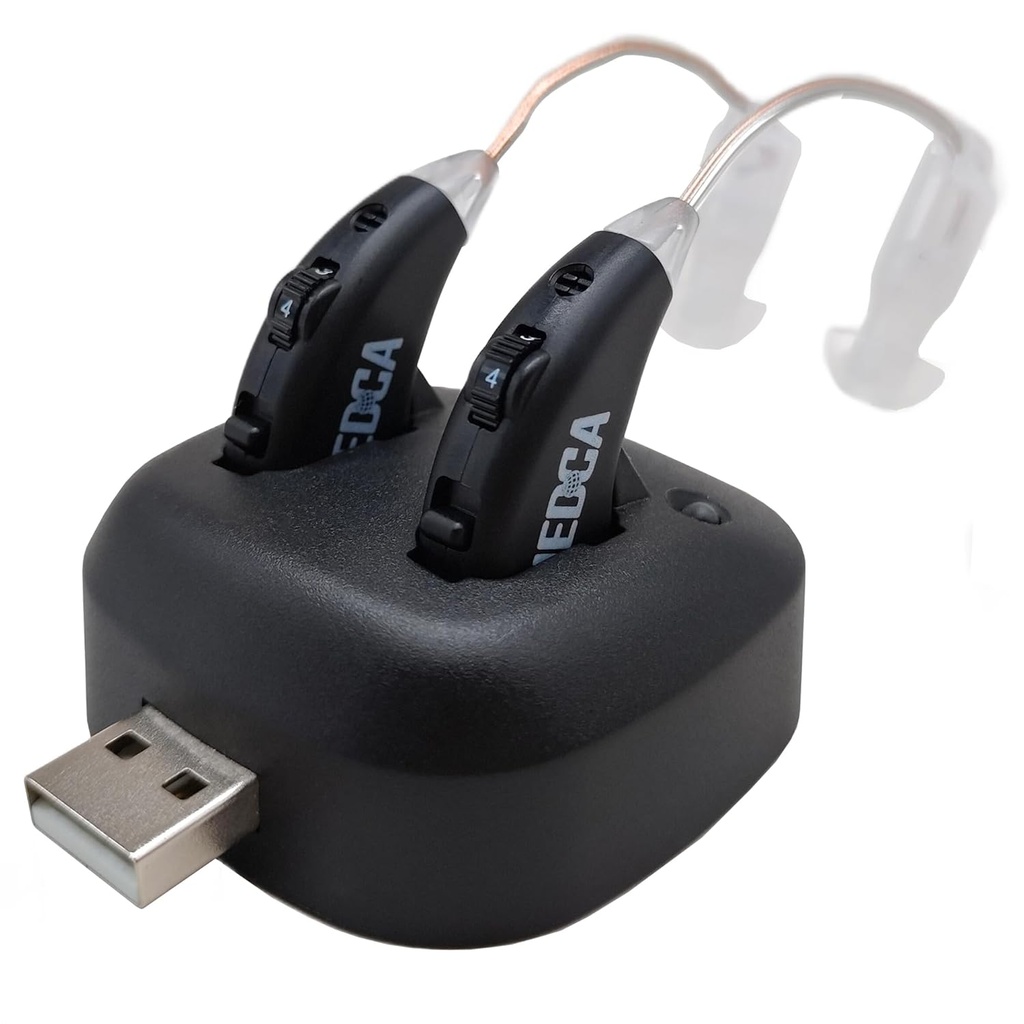 Digitale gehoorversterkers - Oplaadbare Premium BTE Persoonlijke Geluidsversterker Paar met USB-dock, Achter het oor Gehoorapparaten met lange levensduur Batterijleven, Zwart