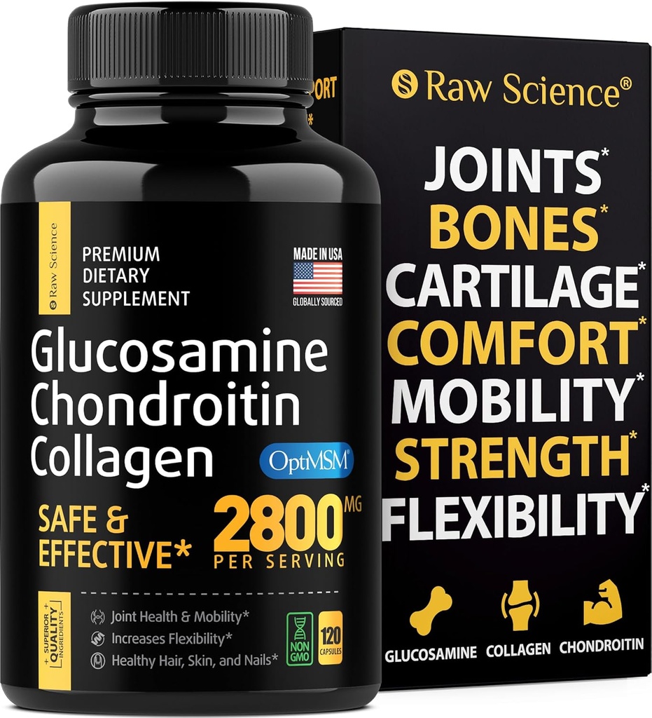Glucosamine Chondroitin MSM Capsules - Joint Support Supplement for Adults, 2800 mg Triple Sterkte Vitaminen: Glucosamine HCL, Chondroitin Sulfate with OptiMSM - Reduces Joint Discomfort, 120 Capsules