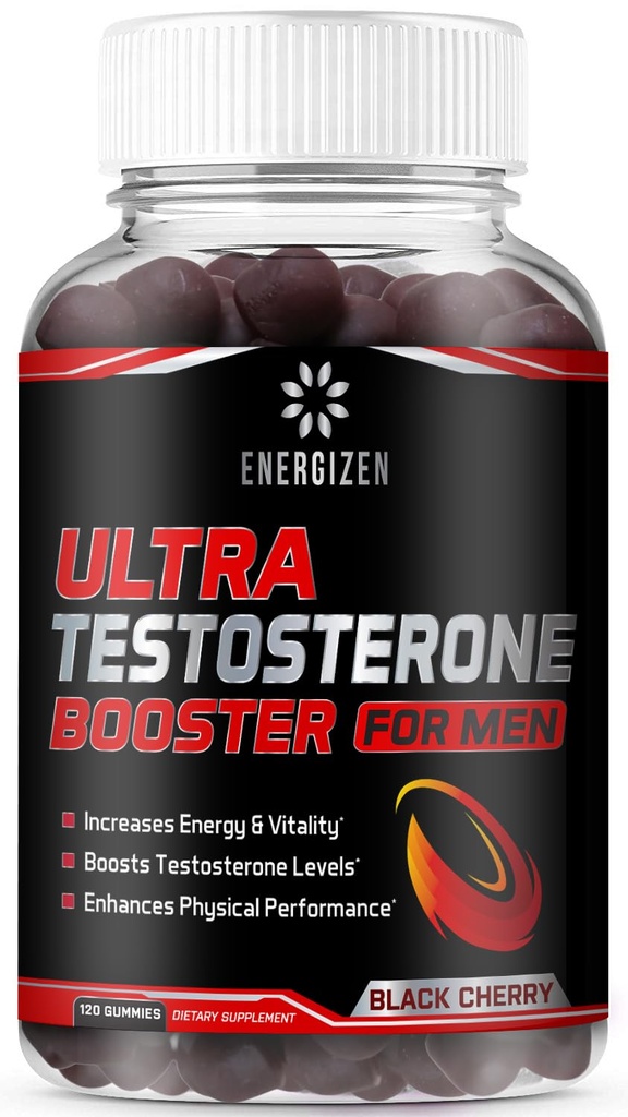 8in1 Testosteron Booster voor mannen met Tongkat Ali, Fenegriek, Ashwagandha en Magnesium - verbeteren Libido & Hormonal Balance, niet GGO Made in the USA, Black Cherry, 120 Graaf Gummies voor mannen