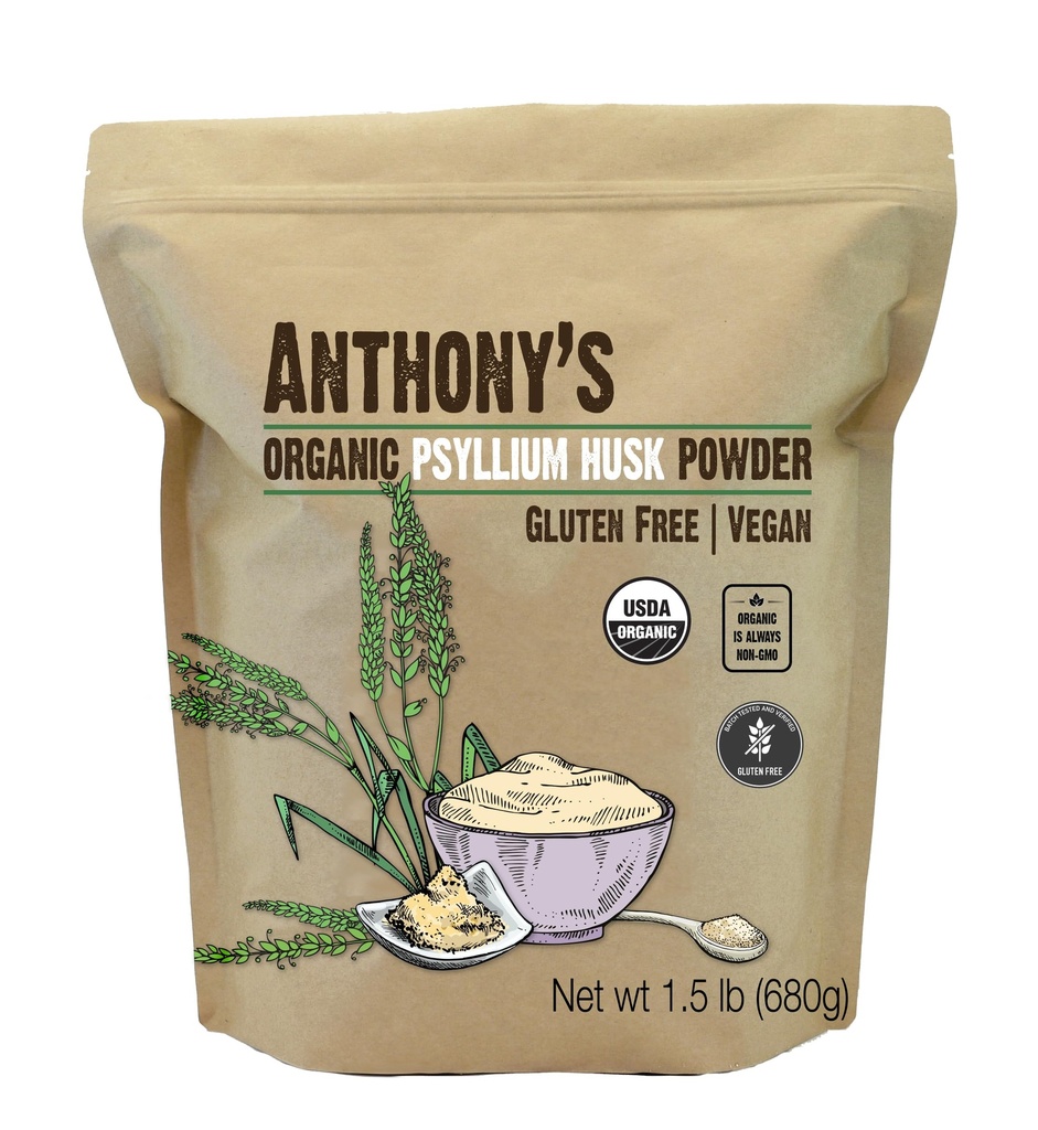 Poudre de musc de Psyllium biologique d'Anthony, 1,5 lb, sans gluten, sans OGM, finement broyé, ami Keto
