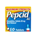 Pepcid AC Maximale sterkte Heartburn Relief Tablets, OTC Medicine Voorkomt & Relieves Heartburn Vanwege zuur indigestie & Sour Maag, 20 mg Famotidine Acid Reducer, Snelwerkende, 50 ct