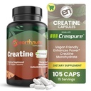 EarthNutri Creatine Capsules monohydratées - Micronisées pour une meilleure absorption - Supporte la force musculaire, la force et la récupération - 105 Capsules (5000mg par portion, 7 Capsules)