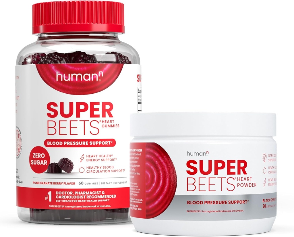 Humann SuperBeets coeur Gommies Zéro sucre et poudre de cerise noire