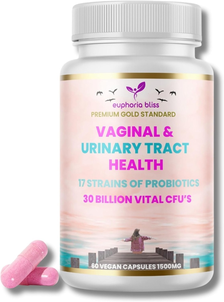 Vaginale Probiotica voor vrouwen pH-balans, Prebiotica & Probiotische Blend, Natuurlijke Vaginale Gezondheid & Urinaire Tract Supplement met Cranberry, Knoflook & Meer, Voor gezonde Vaginale Flora & Odor, 60 Vegan Caps