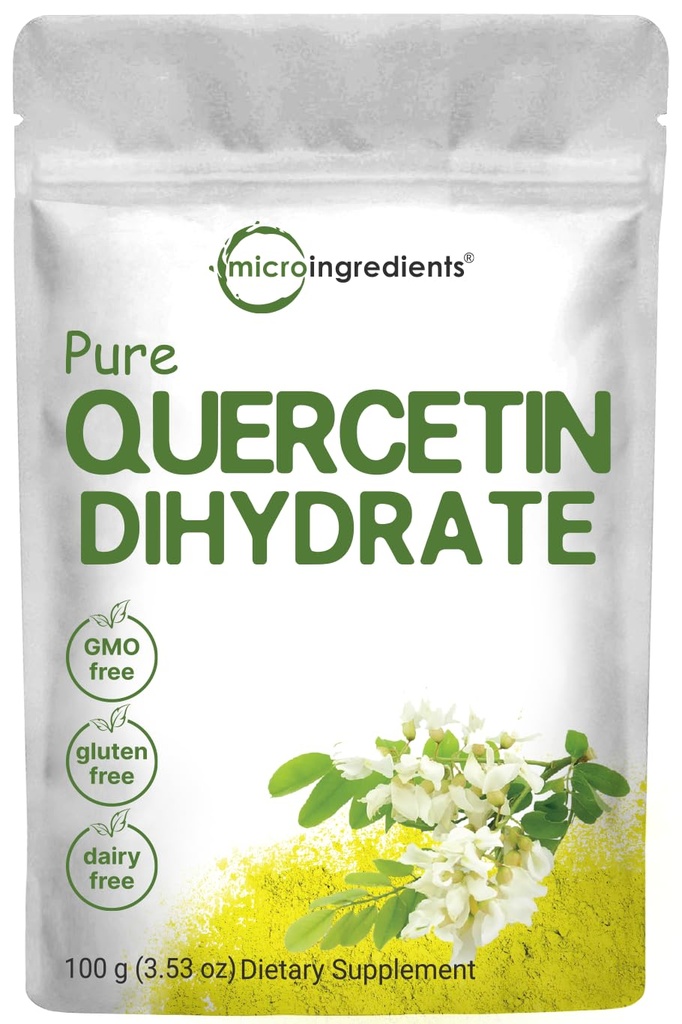 Pure quercetine Dihydraat Poeder, quercetine 500mg per portie, 100 Gram, Meest Biobeschikbaarheidsgrade en Filler Vrij, Krachtig Antioxidant Ondersteunt Energie, Immuunsysteem, Geen GGO's en Veganistisch
