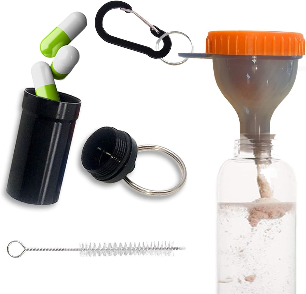 Proteïne Funnel Set Travel Proteïne Poeder Containers met 1 Carabiner 1 Borstel en 1 Mini Pocket Pill Box versterkt om te voorkomen dat Spills Gym Pre-Workout Supplement Orange Powder Funnels