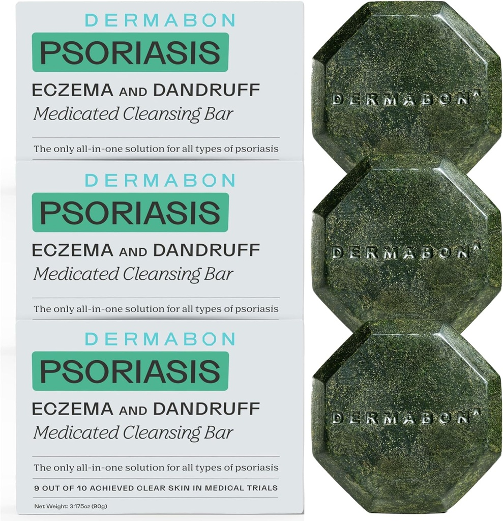 Dermabon 2% steenkoolteer Psoriasis Body Wash & Eczeem Bar Zeep (3 Pack) 