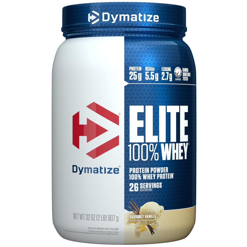 Dymatize Elite 100% Wei Proteïnepoeder, L-Leucine, Quick Absorbing & Fast Digesting for Optimal Muscle Recovery, Gourmet Vanilla, 32 Oz