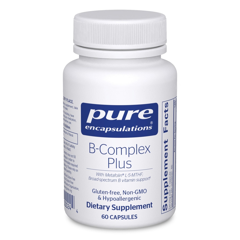Pure Encapsulations B-Complex Plus - B Vitaminen Supplement ter ondersteuning van de neurologische gezondheid, cardiovasculaire gezondheid, energieniveaus en zenuwstelselondersteuning* - met vitamine B12 & meer - 60 capsules