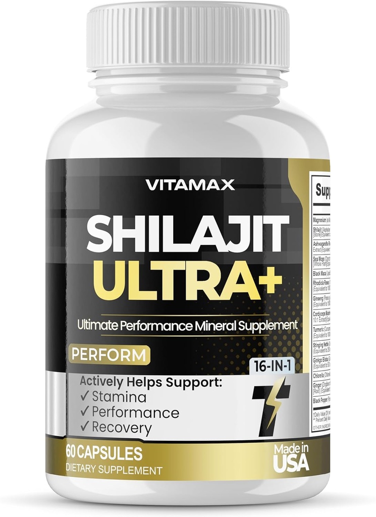 Pure Shilajit Supplement, Sea Moss, Ashwagandha, Rhodiola Rosea, Gingko Biloba, Magnesium, Turmeric, Mineral Capsules 