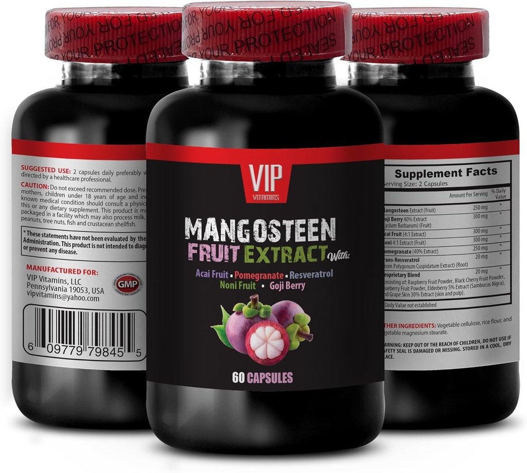 hersen- en geheugenkracht boost - MANGOSTEEN FRUIT EXTRACT MET ACAI FRUIT, POMEGRANAAT, RESVERATROL, NONI FRUIT, GOJI BERRY, Mangosteen supplementen, antioxidanten supplementen voor vrouwen, 1 fles 60 capsules