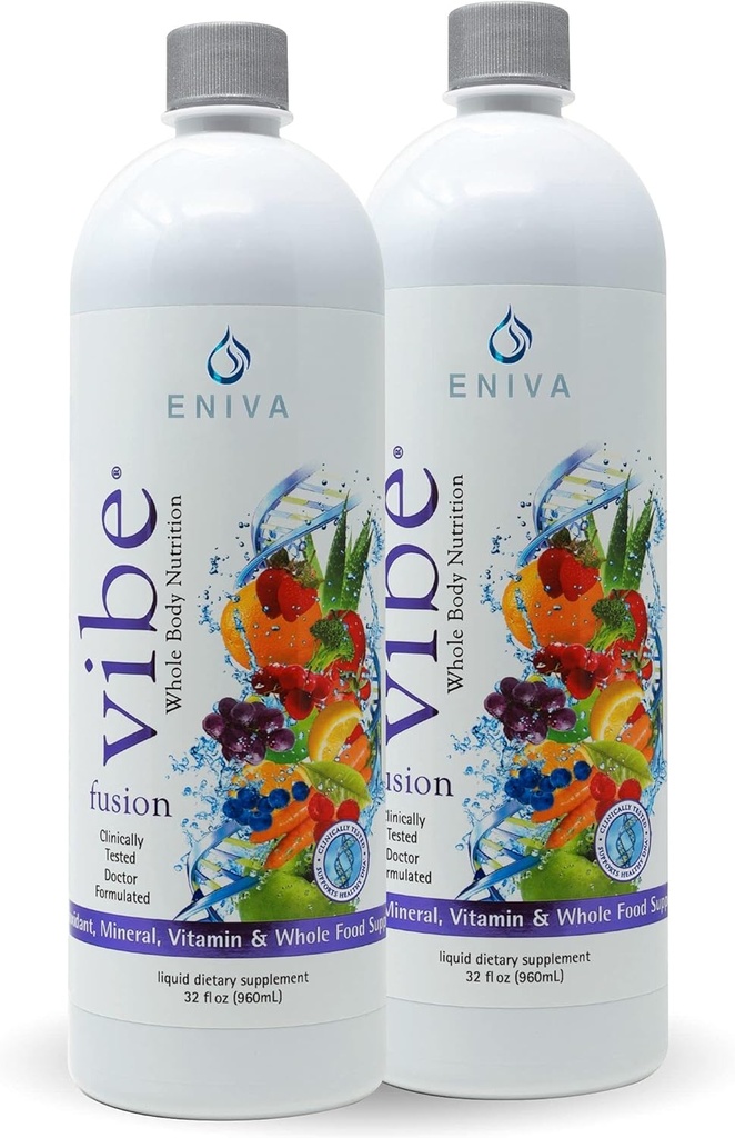 Eniva Vibe Fusion Daily Liquid Multivitamin and Mineral Supplement Elderberry Zinc VIT C VIT D | Nutrition for Energy | Chocolate Cherry 2 Bottle Pack (64 oz)