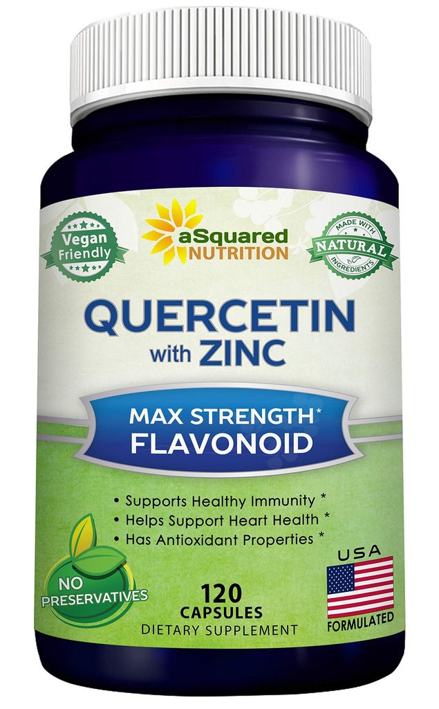 aSquared Nutrition Quercetin 1000mg met zinksupplement - 120 Capsules - quercetine Dihydraat met zwarte vlierbessen en zink - Max sterkte poeder complexe pillen om te helpen verbeteren Immuunrespons