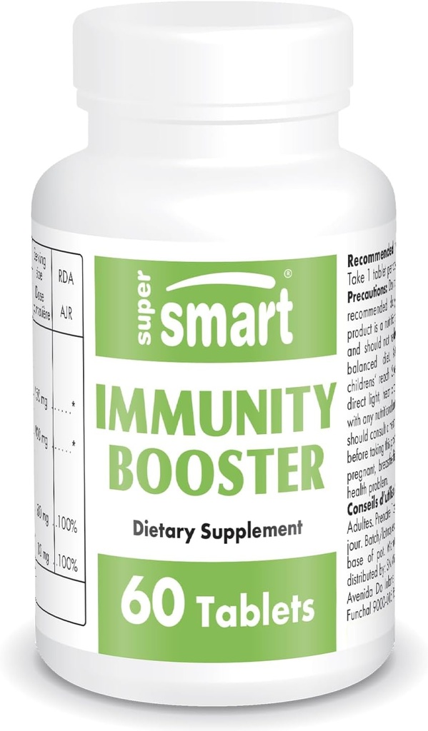 Supersmart - Immunity Booster - Supplément Système Immune Booster - Manteau de Gorge - avec extrait d'échinacée, bêta-glucanes, vitamine C et zinc - Sans OGM et sans gluten - 60 comprimés