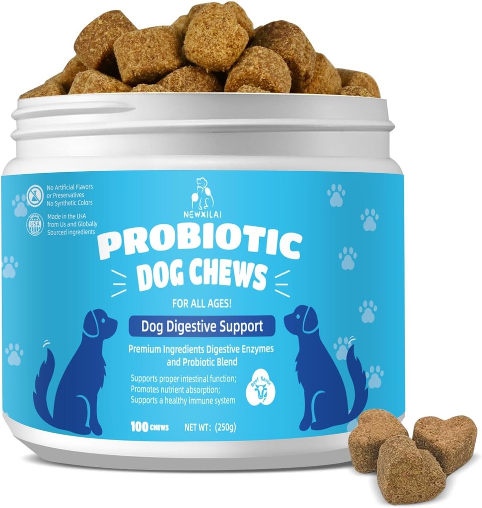 Natuurlijke Probiotische Digestieve Supplement voor Honden - Probiotische Kauwbaar met Prebiotica en Enzymen Ondersteunt Gut Health, diarree & spijsvertering, verbeteren Immuunsysteem Allergie Itch huid