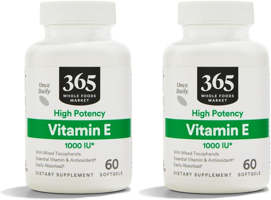 365 par marché des aliments entiers, Vitamine E haute puissance 1000 Iu, 60 Softgels (paquet de 2)