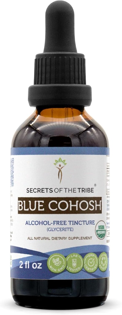Geheimen van de Stam Blue Cohosh USDA Biologische Alcoholvrije Tinctuur (Glyceriet) Responsibly gekweekte Blue Cohosh (Caulophyllum Thalictroides) Gedroogde Wortel (2 Fl Oz) Vrouwen Gezondheid Supplement