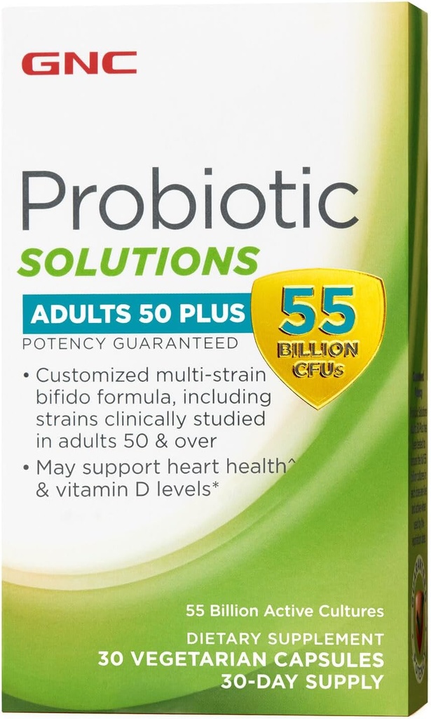 GNC Probiotic Solutions Adultes, Formule Végétarienne Personnalisée pour Adultes 50+, Soutient la santé digestive et immunitaire, 30 Capsules