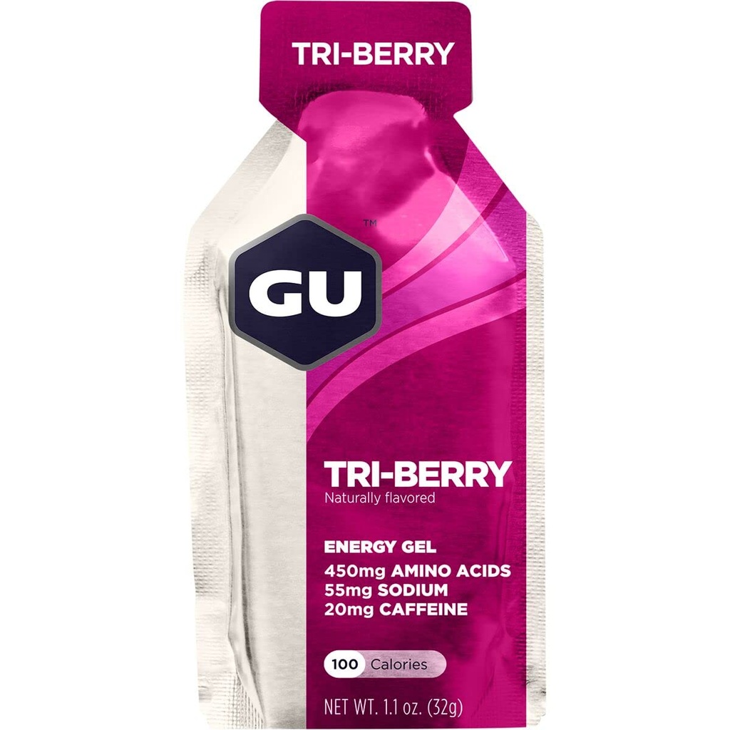 GU Energy Original Sports Nutrition Gel 8-Count Vanilla Bean en 8-Count Tri-Berry Bundel met Aminozuren en Elektrolyten