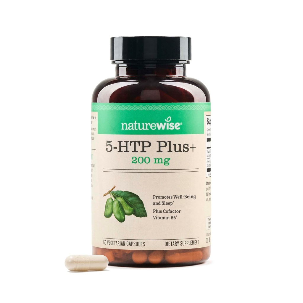 NatureWise 5-HTP 200mg supplément des graines de Griffonia avec cofacteur vitamine B6 - Soutien de l'humeur et aide naturelle au sommeil pour les adultes - libération retardée, végétalien - 60 Compte[2-Mois]